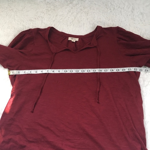 Style & Co. Split Neck Blouse Top Burgundy Plus Size Balloon Sleeve 3/4 - Picture 3 of 10